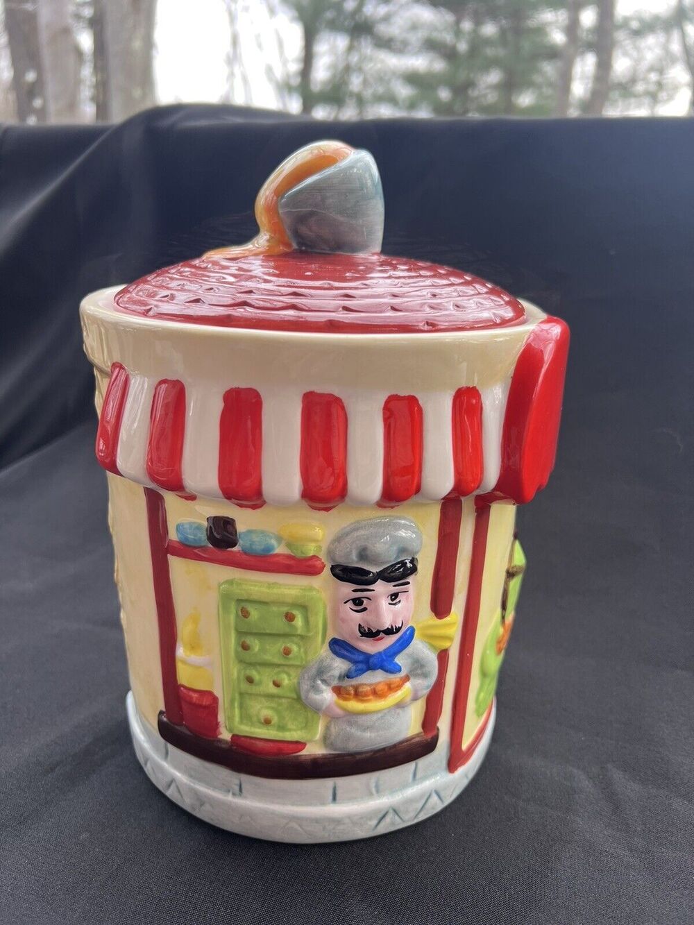 Vintage Italian Mustache Chef Baker Cookie Jar with Lid Village Bakery